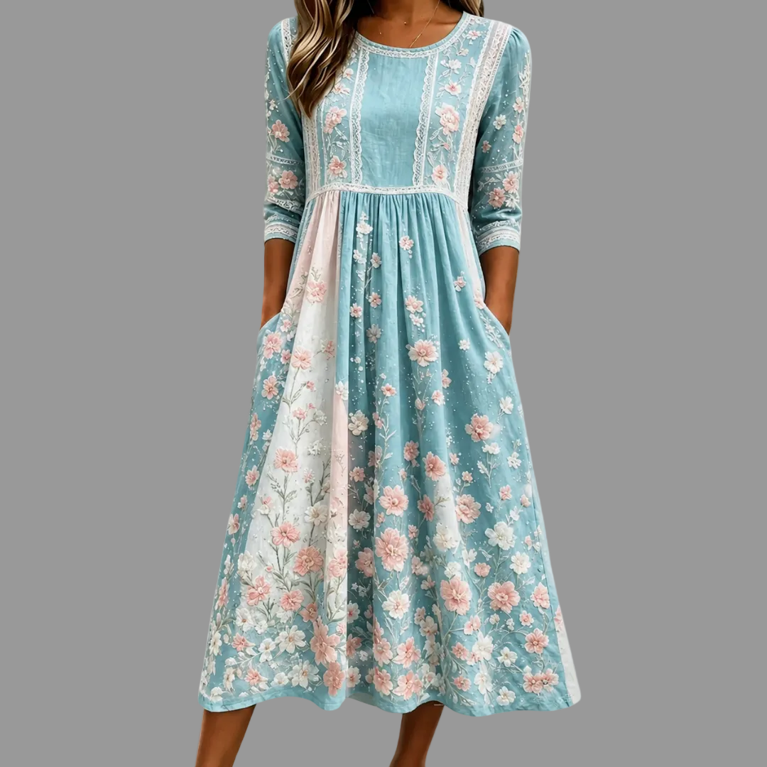 Spring Blossom Patchwork Midi Dress