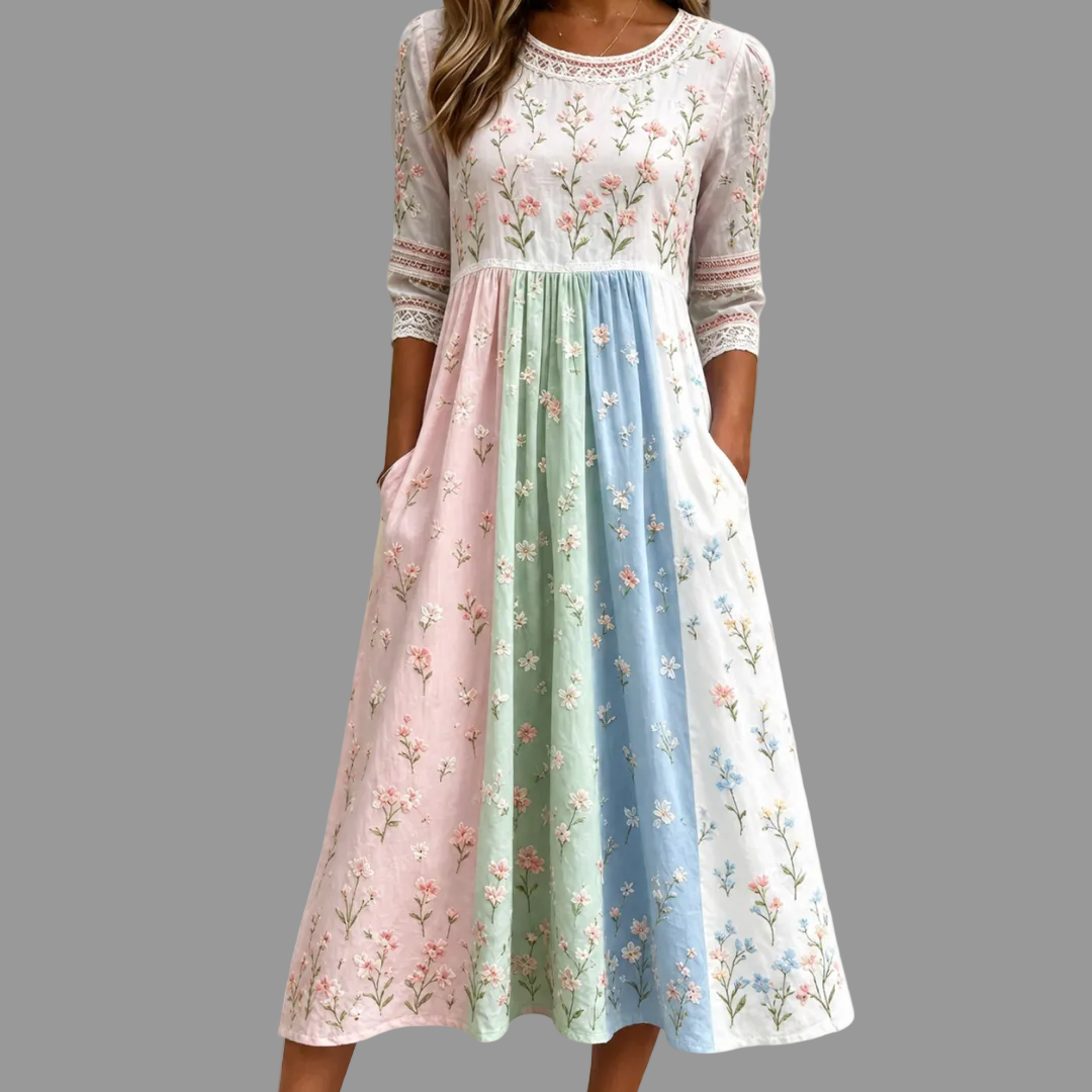 Pastel Meadow Floral Pocket Midi Dress