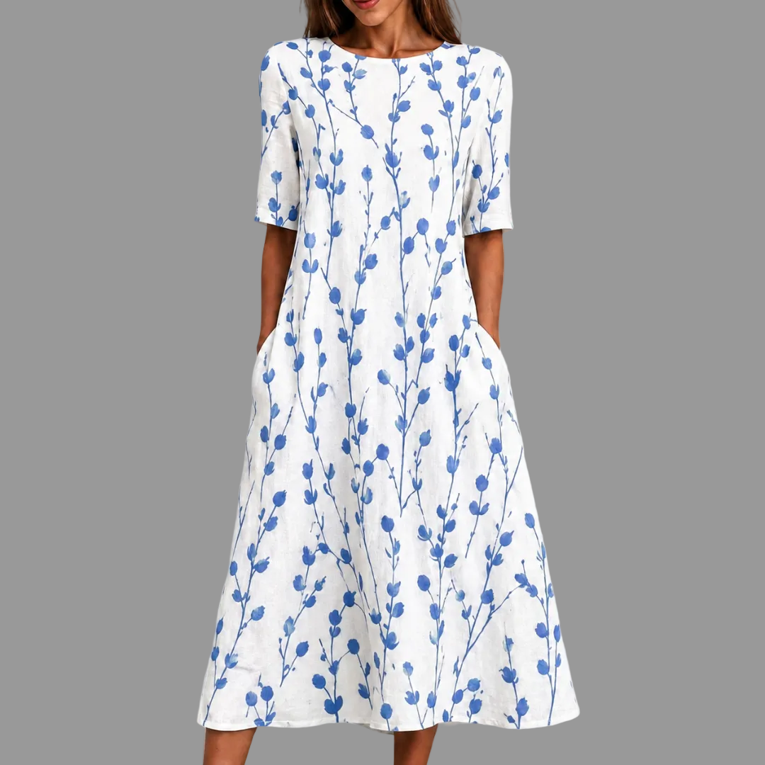 Blue Meadow Breeze Pocket Midi Dress