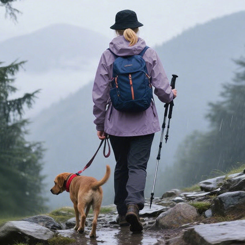 Waterproof Anorak Rain Jacket on a walk, back view