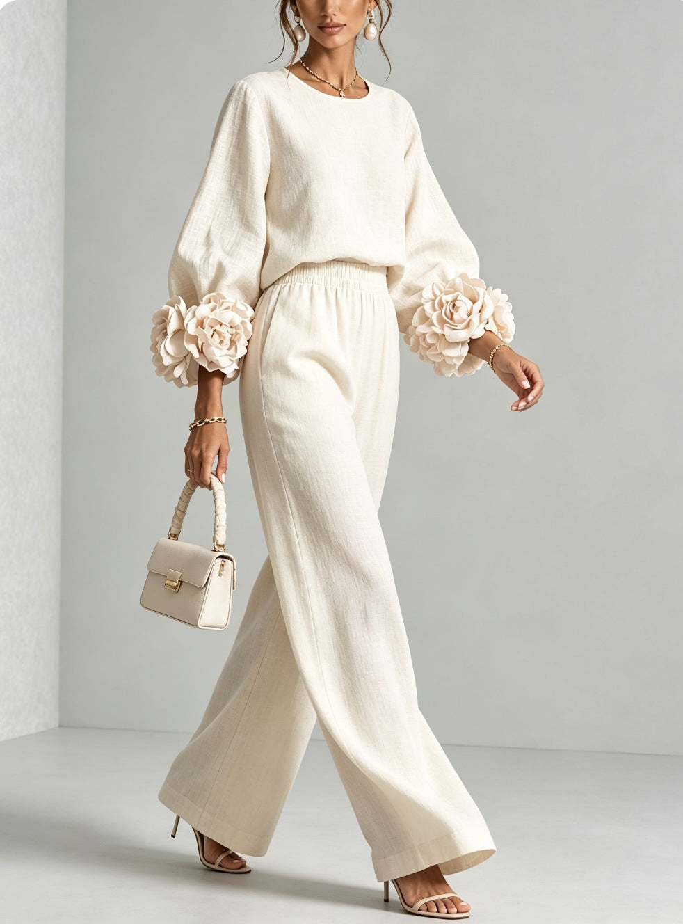 Rosalie Floral Cuff Two-Piece Set in White