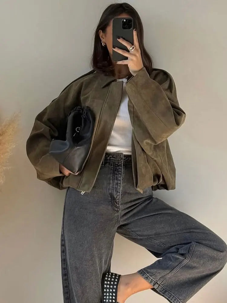 Railtown Cropped Suede Bomber