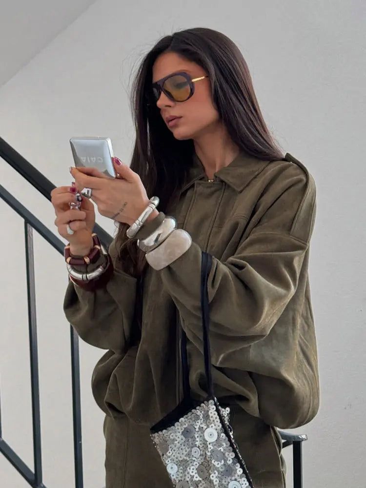 Railtown Cropped Suede Bomber