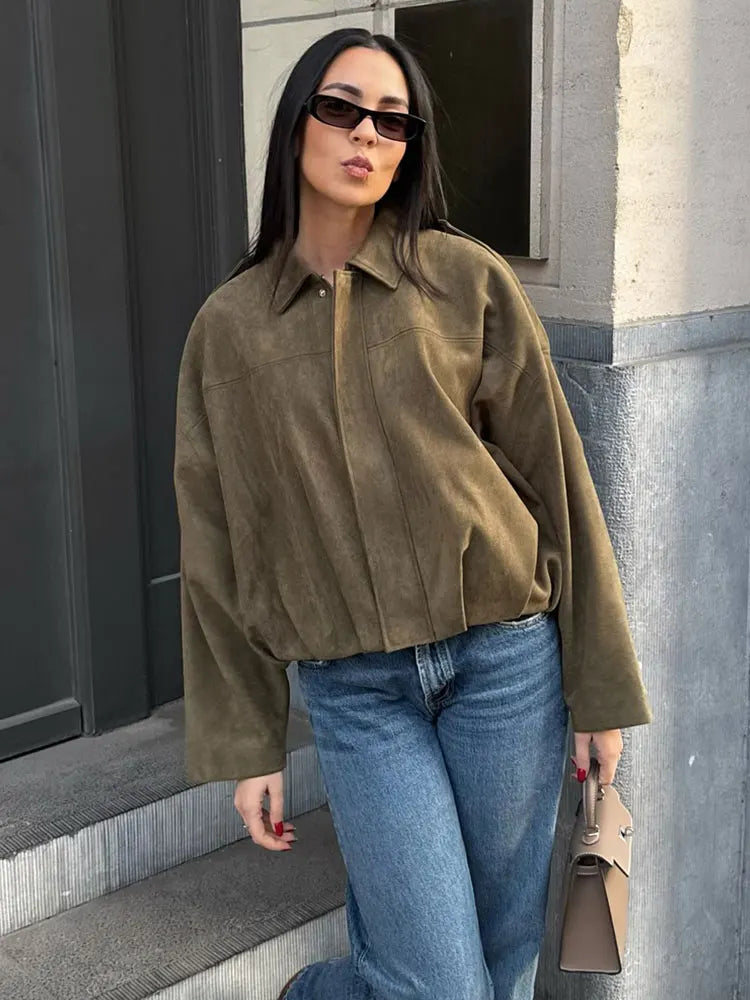 Railtown Cropped Suede Bomber
