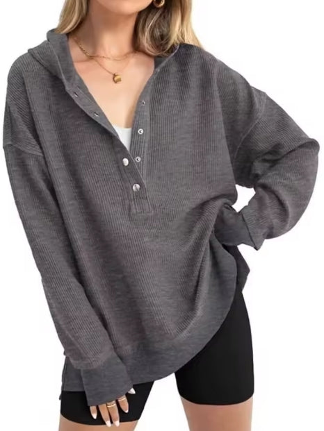 Waffle Knit Henley Hoodie