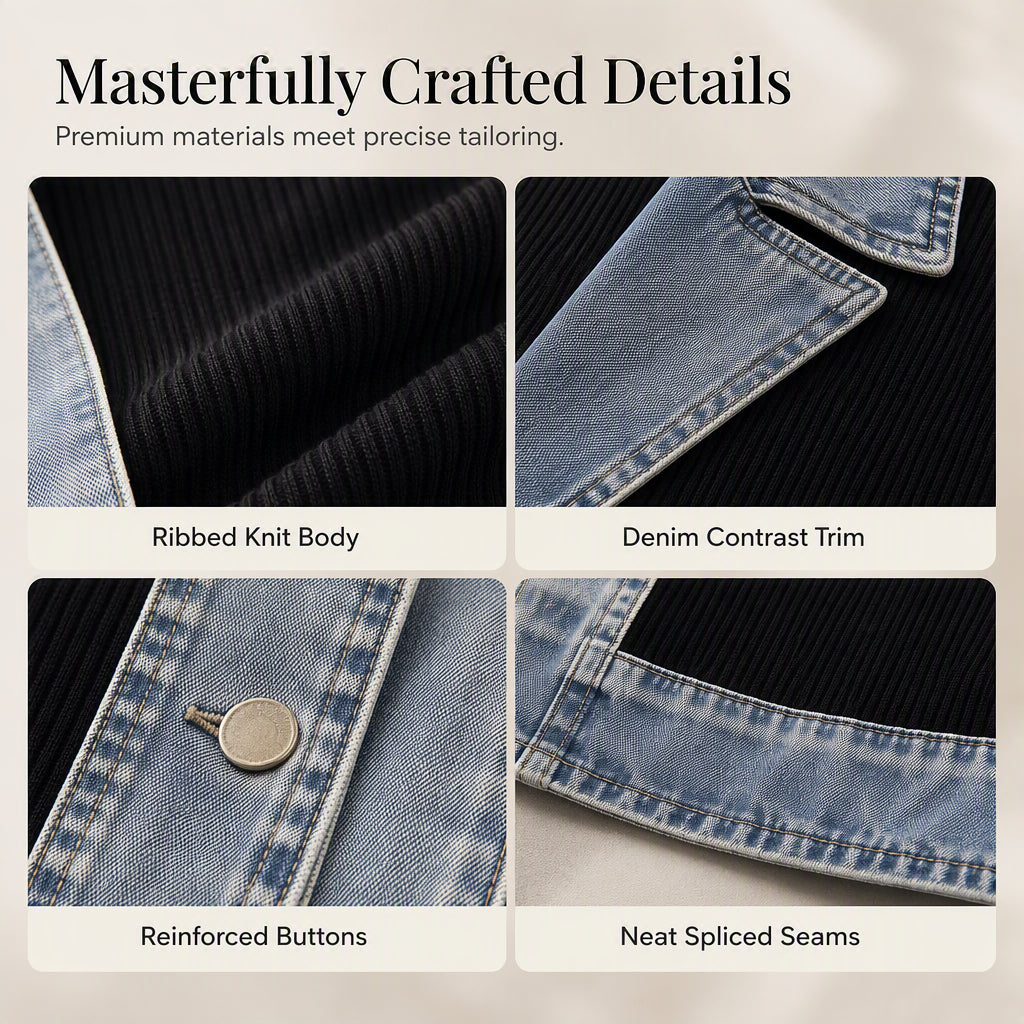 Gastown Denim Spliced Ribbed Knit Jacket