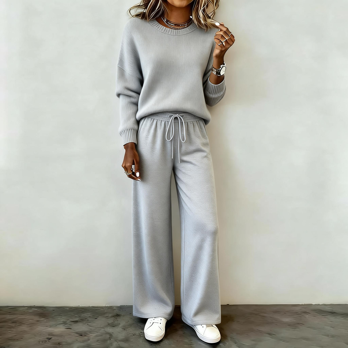 Grey Plain Long Sleeve Lounge Set
