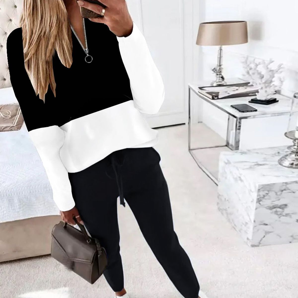 Basic Color Block Two Piece Set