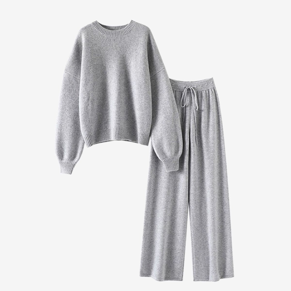 Grey Plain Long Sleeve Lounge Set