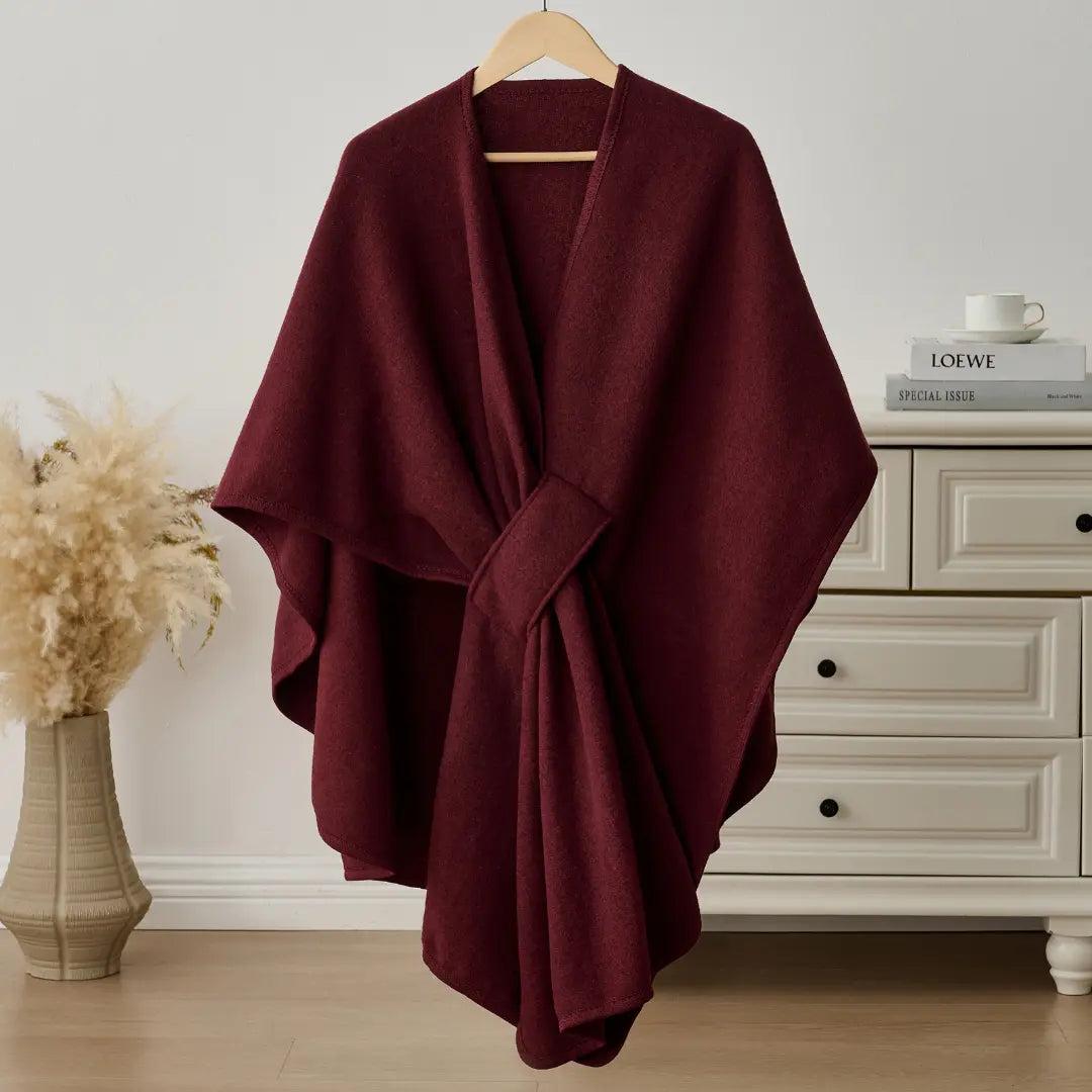 Fleece Drape Wrap, close view of the crossover waist loop