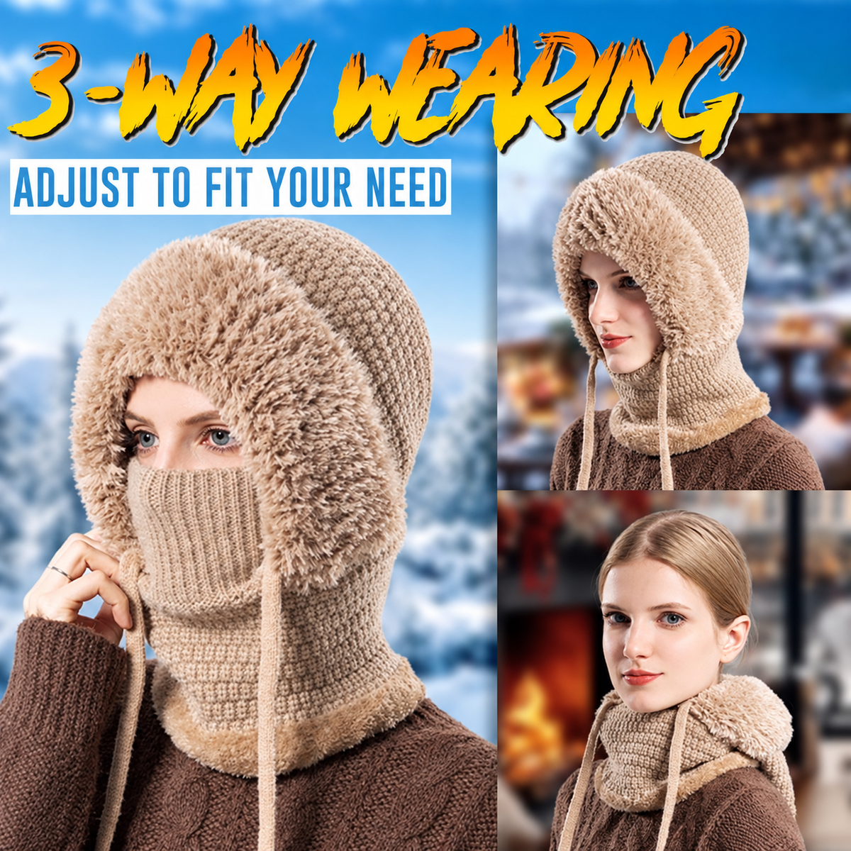 Grouse 4-in-1 Fleece-Lined Beanie Scarf