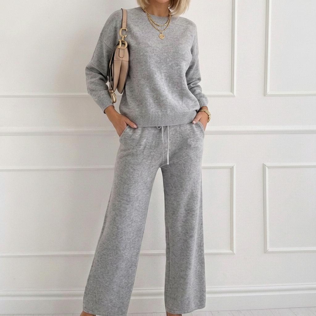 Grey Plain Long Sleeve Lounge Set