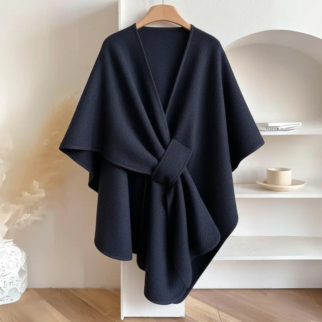 Fleece Drape Wrap in Navy