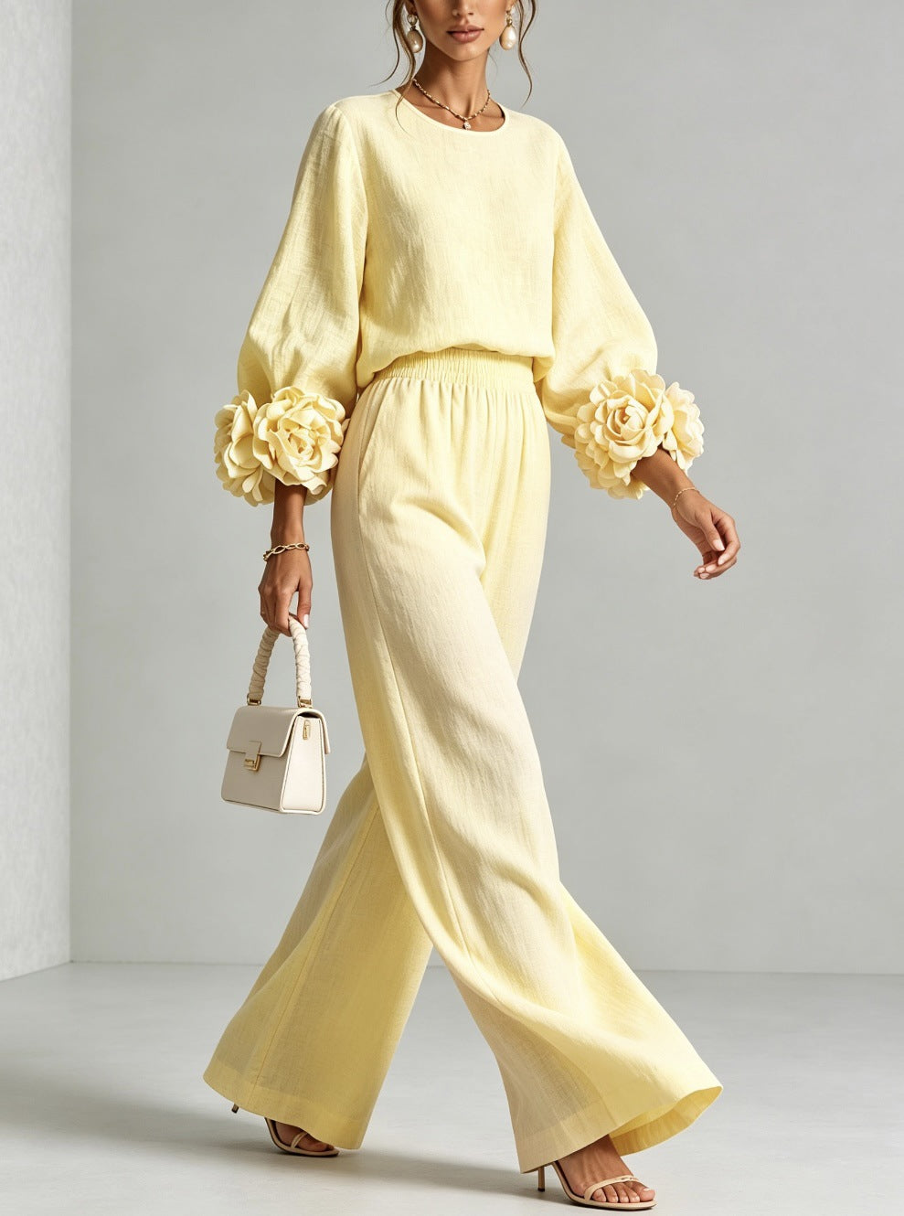 Rosalie Floral Cuff Two-Piece Set in Yellow