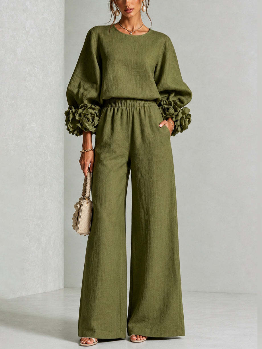 Rosalie Floral Cuff Two-Piece Set in Green
