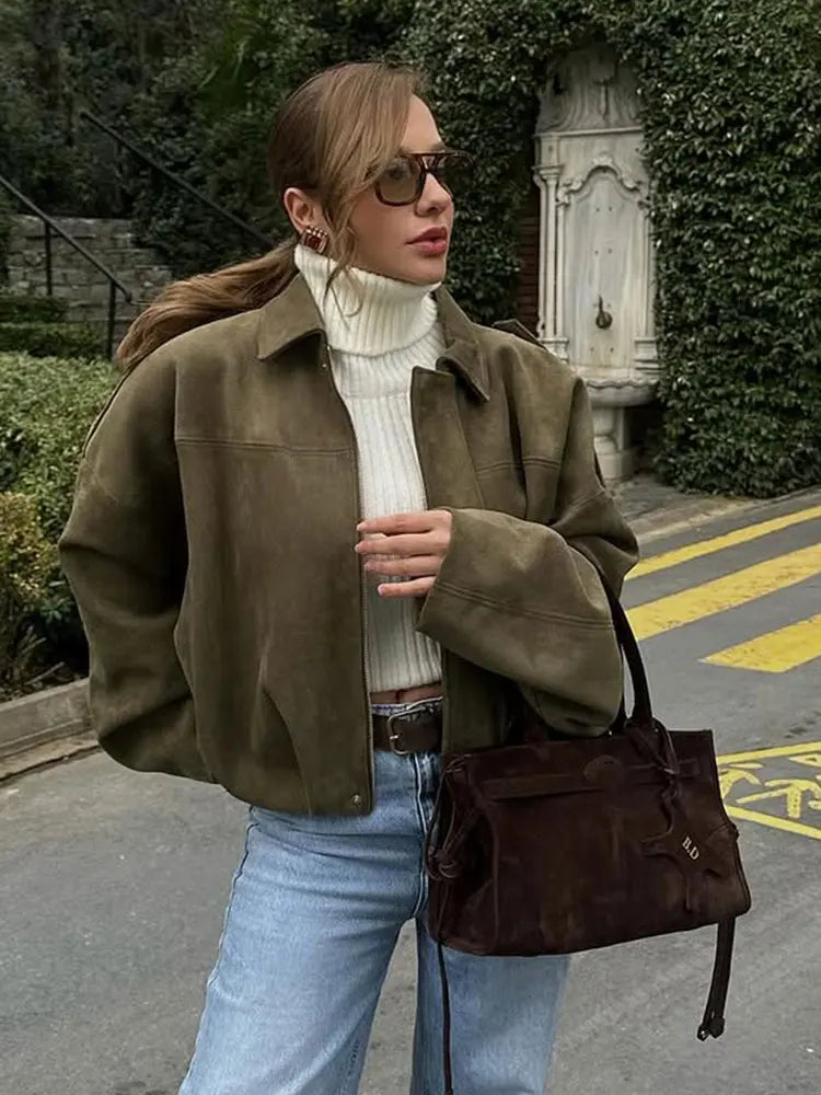 Railtown Cropped Suede Bomber