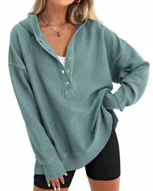 Waffle Knit Henley Hoodie