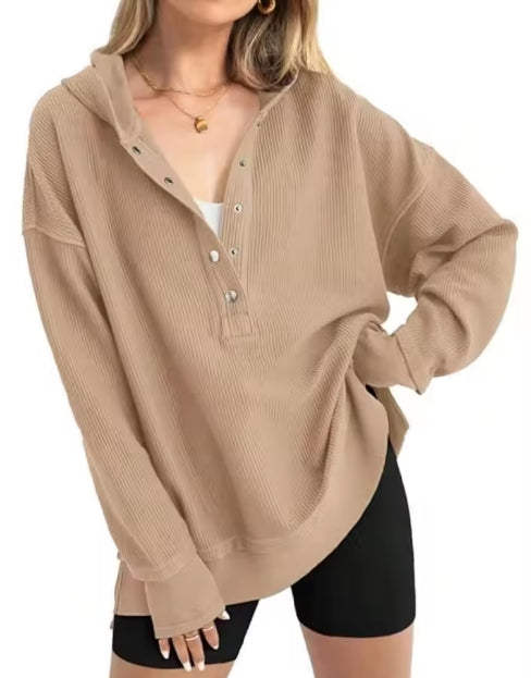 Waffle Knit Henley Hoodie