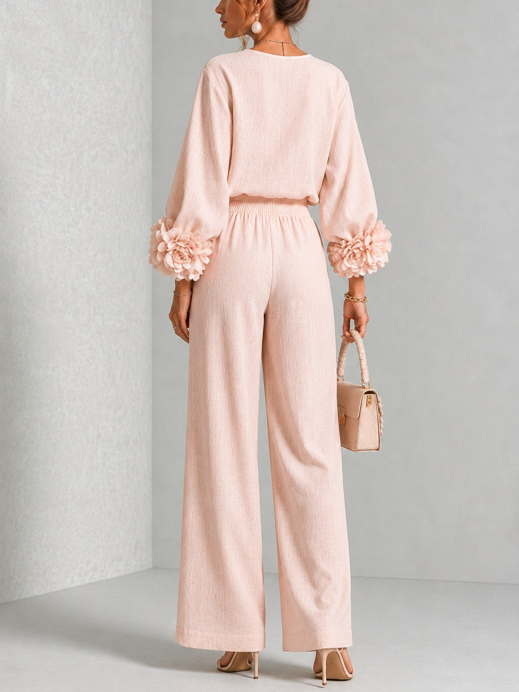 Rosalie Floral Cuff Two-Piece Set in Blush Pink, back view