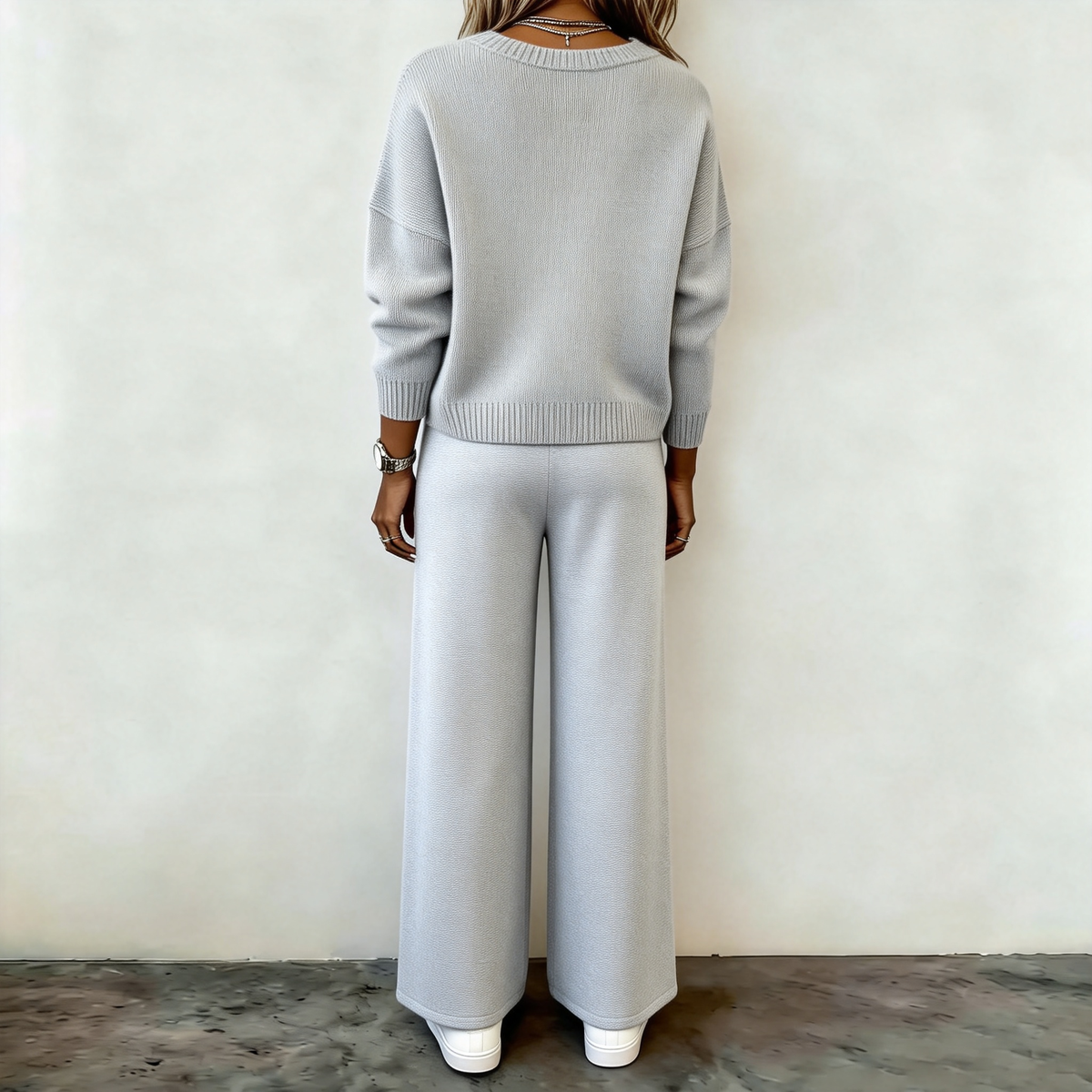 Grey Plain Long Sleeve Lounge Set