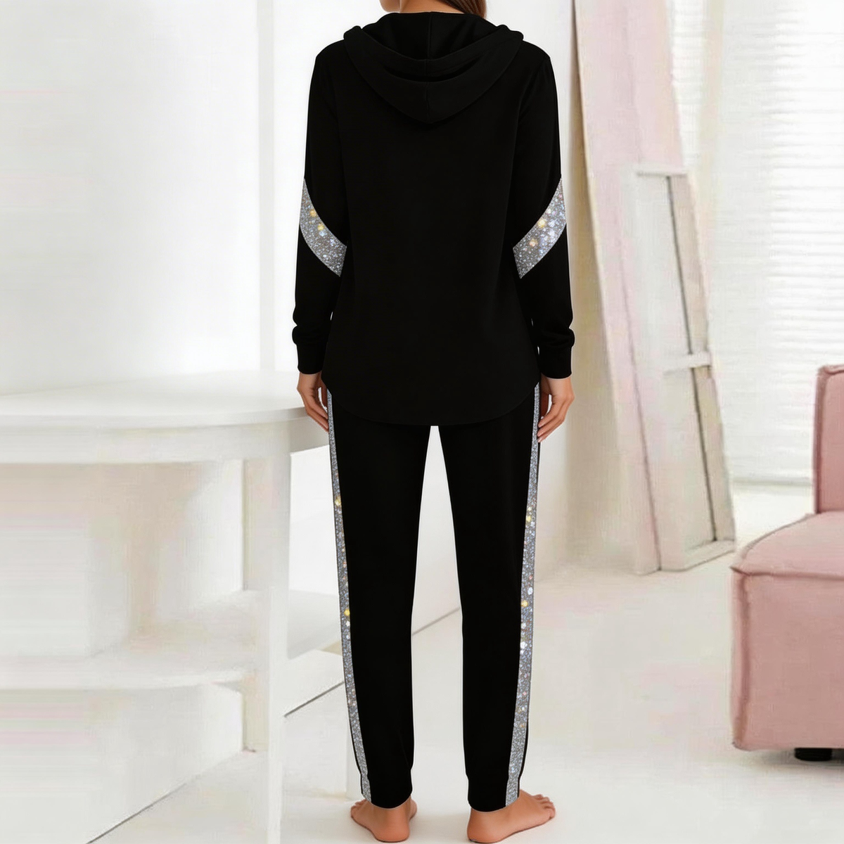 Cool Black Hoodie Two Piece Set
