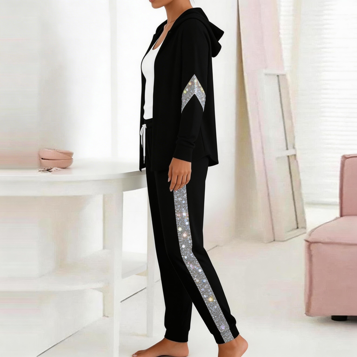 Cool Black Hoodie Two Piece Set