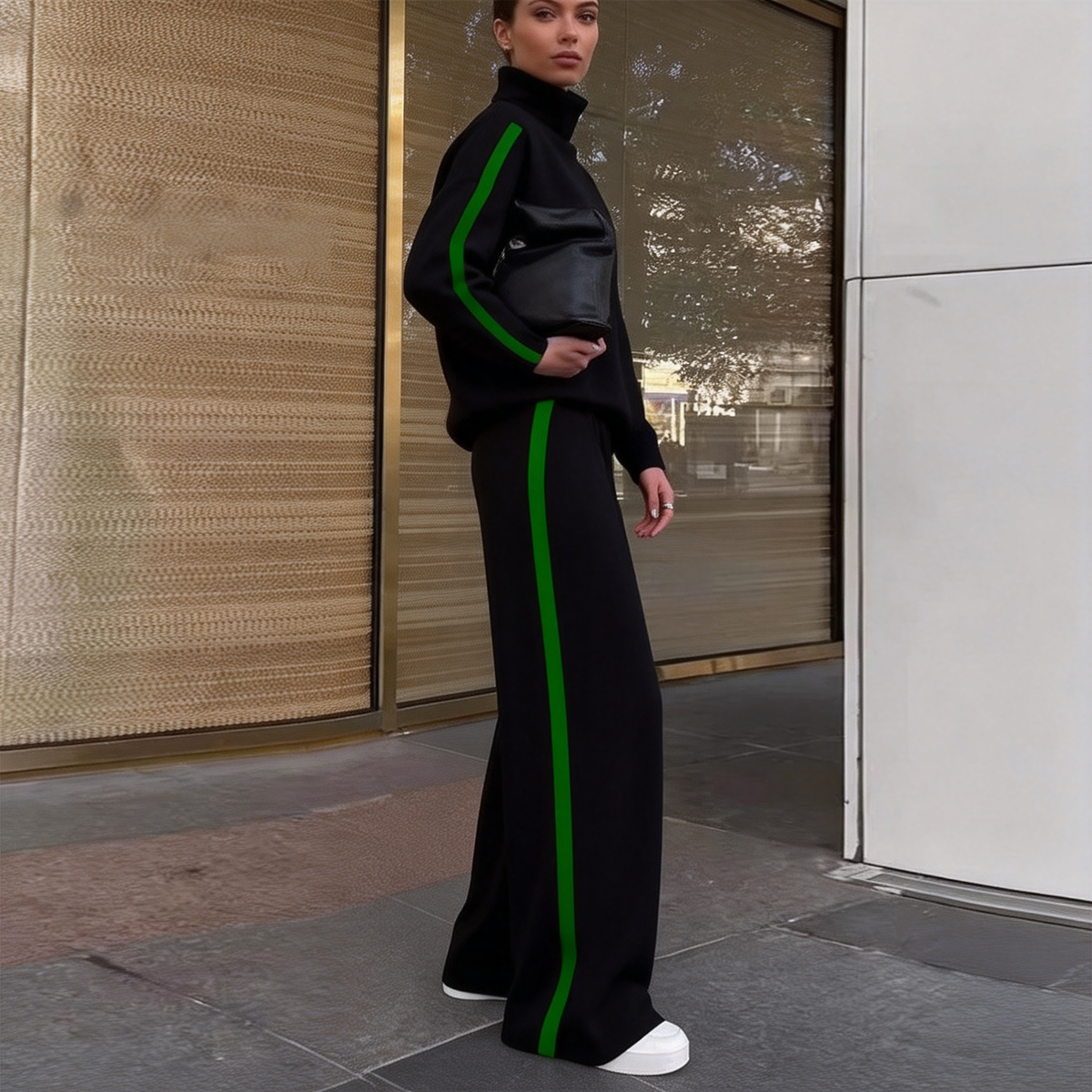 Stylish Black Round Neck Two Piece Set