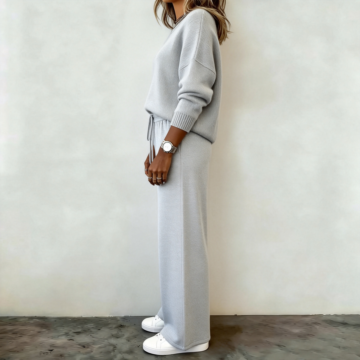 Grey Plain Long Sleeve Lounge Set