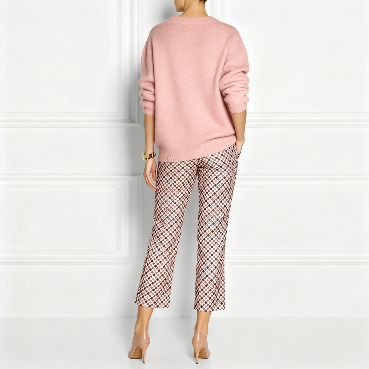 Pink Side Pocket V-Neck Two Piece Set