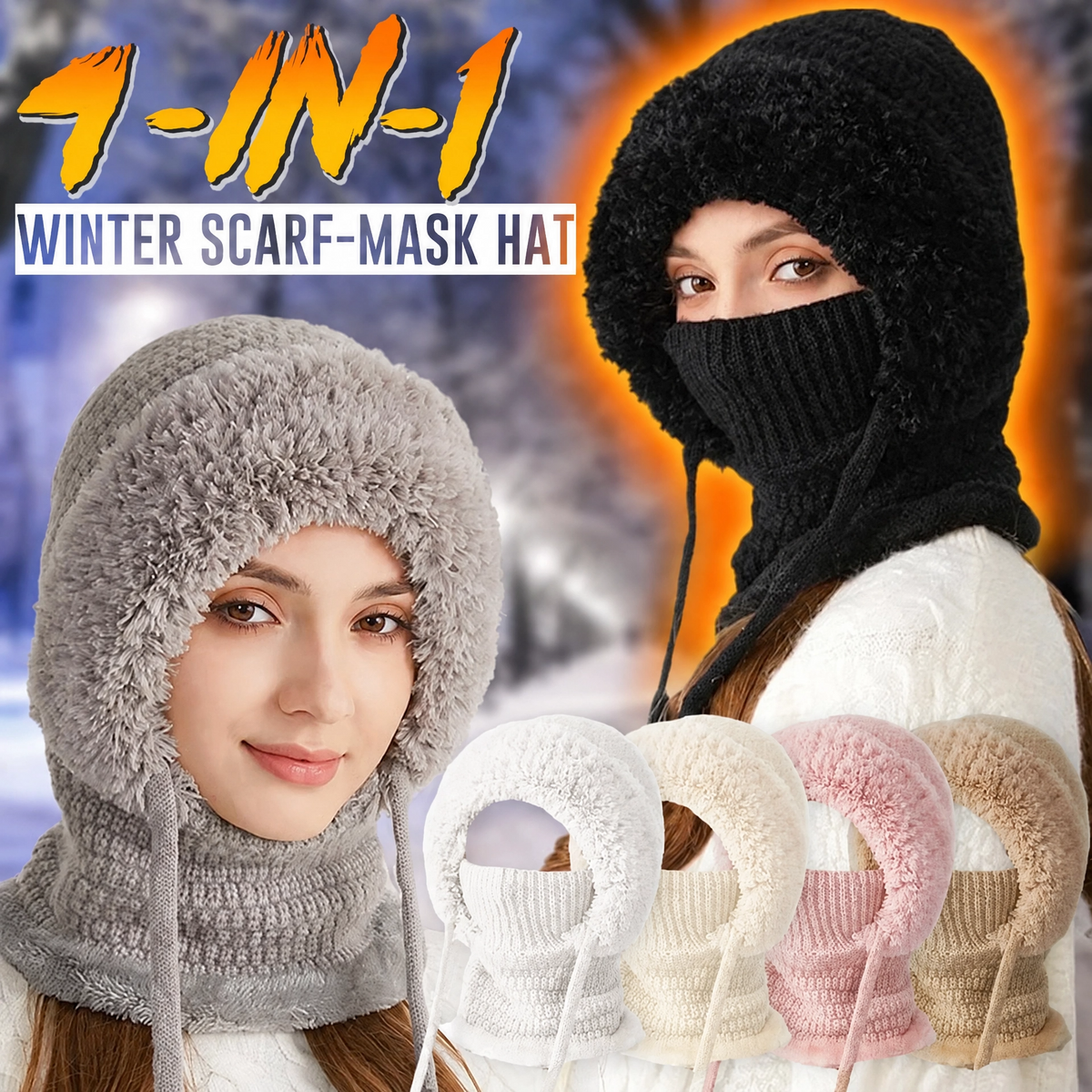 Grouse 4-in-1 Fleece-Lined Beanie Scarf
