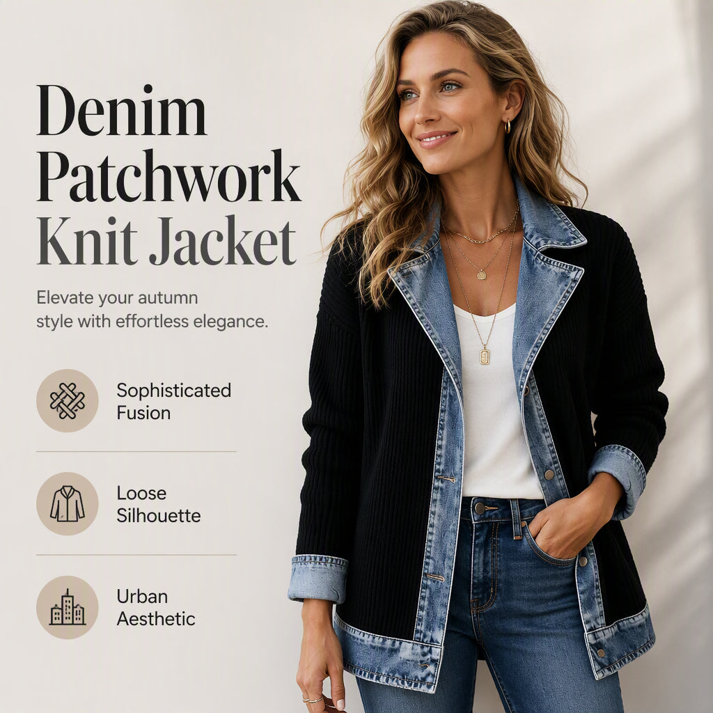 Gastown Denim Spliced Ribbed Knit Jacket