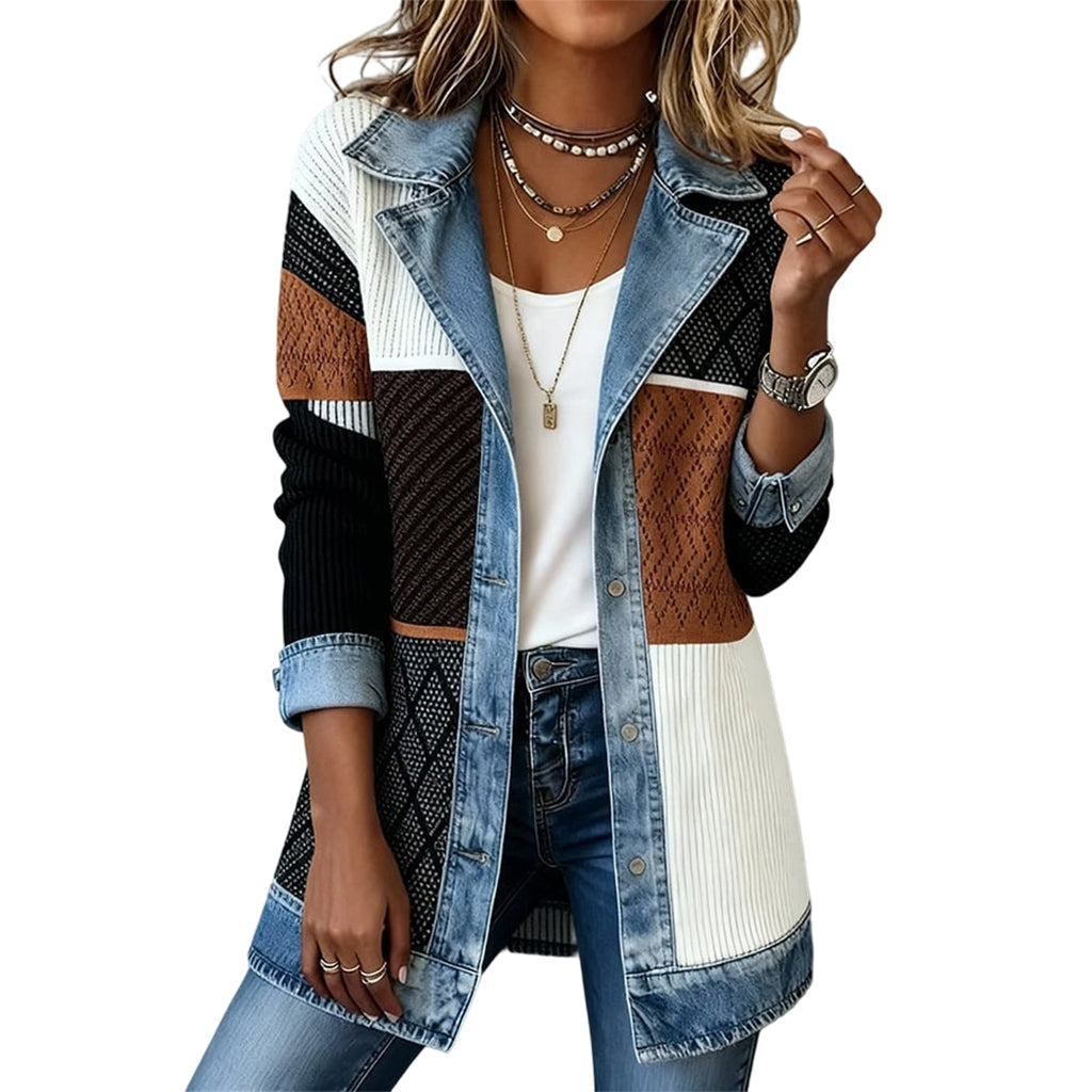 Gastown Denim Spliced Ribbed Knit Jacket