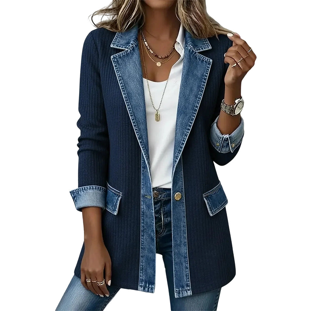 Gastown Denim Spliced Ribbed Knit Jacket