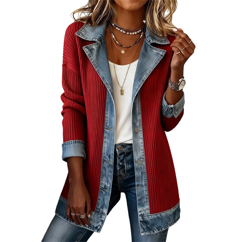 Gastown Denim Spliced Ribbed Knit Jacket