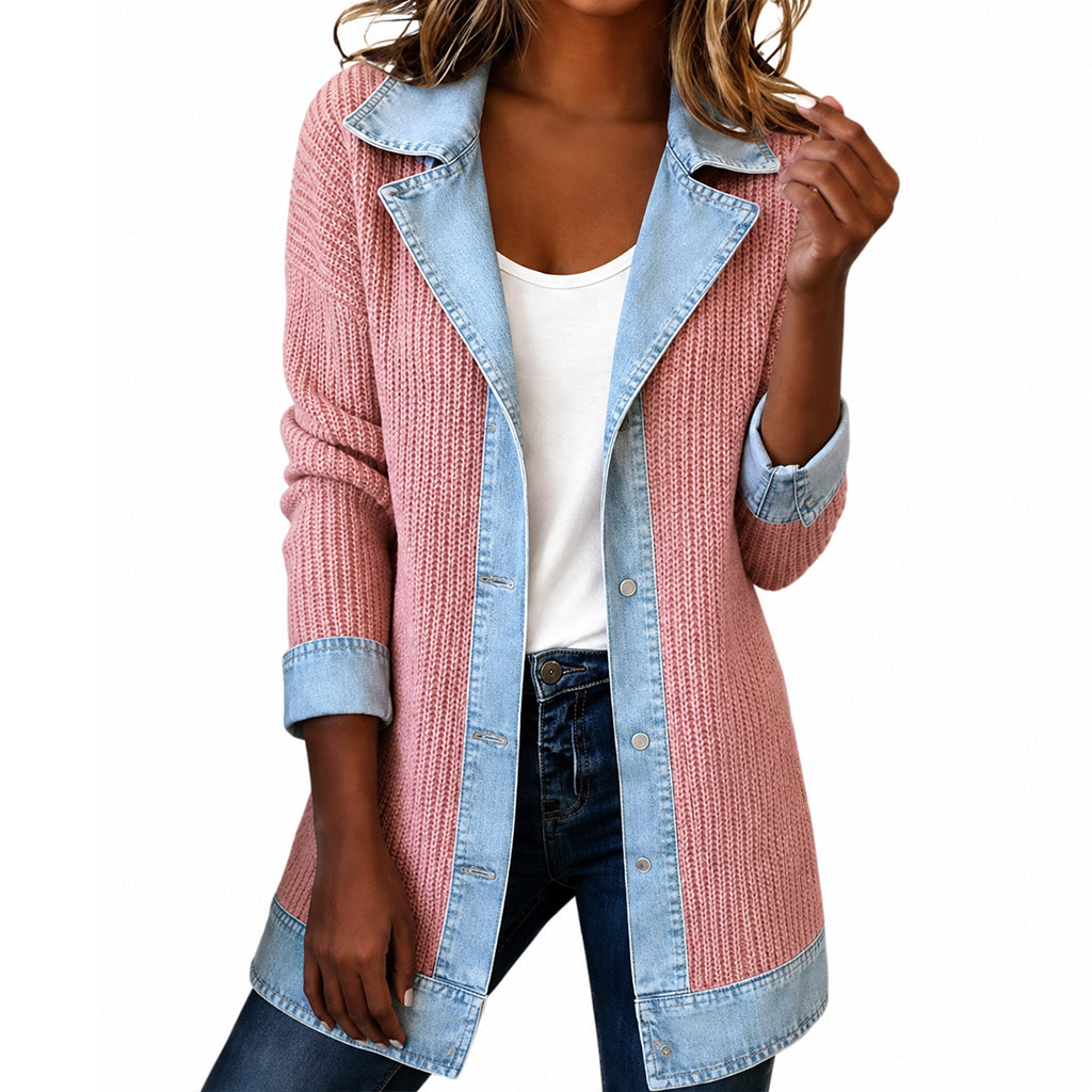 Gastown Denim Spliced Ribbed Knit Jacket