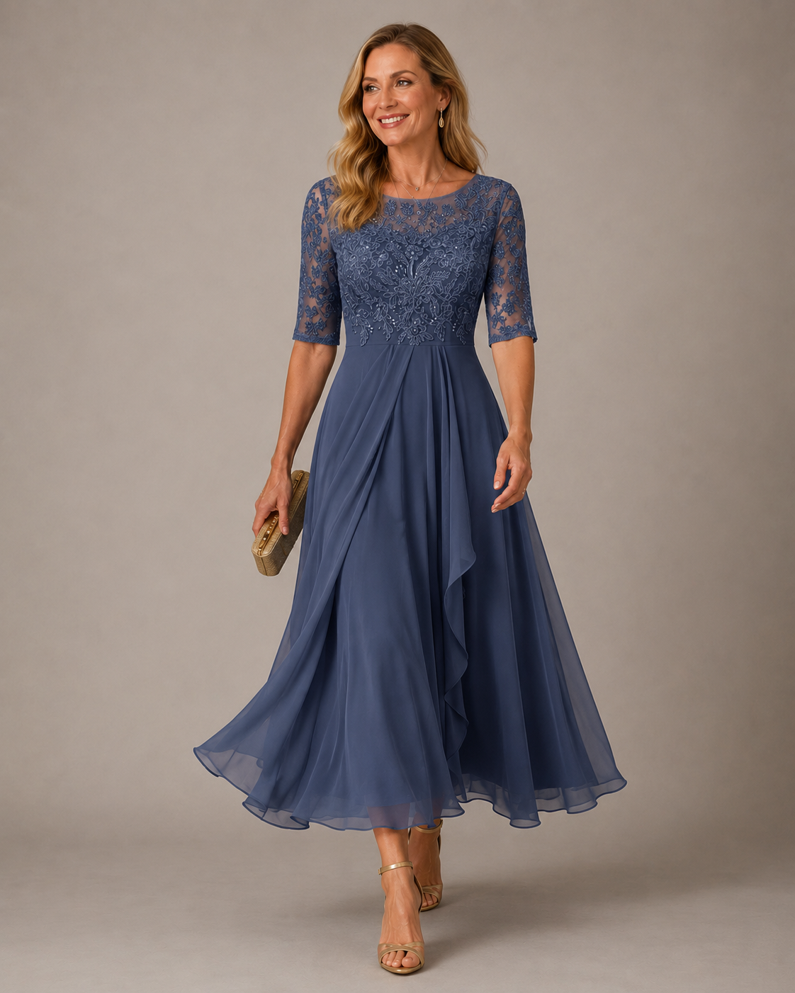 Rosa lace midi dress by Vancouver Co, full-length front view